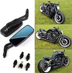 Motorcycle Black Rectangle Bobber Mirrors Blue Glass Rear View Mirrors Universal for Harley Kawasaki Cruise Dirt Bike