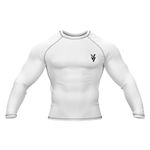 Vigor Vibe Rashguard BJJ Running Cycling UPF 50+ Baselayer Compression Top Half Sleeve Rash Guard Swim Dive Skin fit (White Full Sleeves, L)