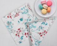 Cotton Candy - Cloth Napkins for Dining Table Set of 2, Floral Cotton Napkin, 18"x18"inches, Square (Aqua & Red), Mod_CCNAP072