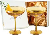 The Wine Savant Colored Sunset Amber & Gilded Rim Coupe Glass, 9oz Cocktail & Champagne Glasses 2-Set Vibrant Color Gold Vintage Tumblers, Margarita, Glassware Gifts, Housewarming Coupes