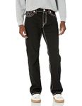 True Religion Men's Ricky Double Raised Super T Flap Straight Jean, Black Rise, 36