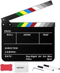 NEEWER Acrylic Film Movie Directors Clapper Board Kit, 12"x10" Plastic Movie Theater Cut Action Scene Clapboard with a Magnetic Eraser, 2 Water Based Pens, a Cleaning Cloth & L Shaped Hex Key (Black)