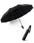 E-SMARTER 12 Rids Windproof Travel Umbrella for Rain, Windproof Strong Fiberglass Compact Umbrella, UV Blocked Automatic Open Close Umbrella, 210T Teflon Coating, Folding Portable Umbrella Black