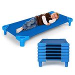 Giantex 6 PCS Stackable Daycare Cot for Kids, 51" L x 22.5" W Toddler Nap Cot with Easy Lift Corners, Portable Daycare Cots for Sleeping, Preschool Classroom, Back to School, Ready-to-Assemble, Blue