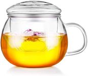 Bezall 300ml Glass Tea Cup with Infuser and Lid, Heat Resistance Clear Coffee Milk Juice Mug Flower Teacup (Convex Lid)