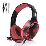 Gaming Headset for PC PS4 PS5 Nintendo Switch, 7.1 Stereo Sound Over Ear Headphones with Noise Cancelling Mic & LED Light, Audio Accessories for Laptop, Tablet, Mac (Red)