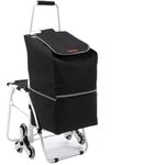 VEVOR Stair Climbing Cart, 165 lbs Static Load Capacity, Foldable Utility Cart with 50L Waterproof Bag & Seat, Rubber Tri-Wheels & Padded Handle, Multipurpose Stair Climber for Travel Shopping Office