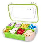 Fullicon Large Pill Organizer with 8 Compartments, Moisture Proof Travel Pill Box with Removable Divider, Daily Pill Container with Lables, Stackable Pill Case for Vitamin, Fish Oil, Supplement (Clear Green)