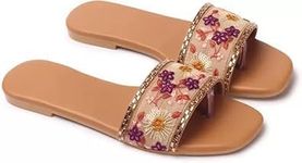 Women Ethnic Embroidered Flats Footwear for Women | Stylish Slippers For Party and Formal Wear | Flat Embroidered Sandal (Brown, UK Footwear Size System, Adult, Women, Numeric, Medium, 7)