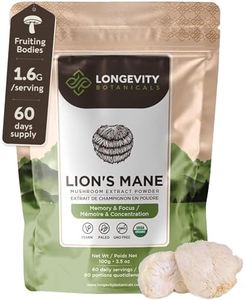 Longevity Botanicals Organic Lions Mane Mushroom Powder - Ultra Concentrated Lions Mane Mushroom Supplement - Promotes Mental Clarity, Focus and Memory - 100% Fruiting Body - 100 Grams