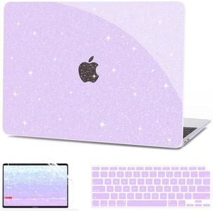 G JGOO Compatible with MacBook Air 13 Inch Case 2022 2021 2020 2019 2018 Release M1 A2337 A2179 A1932 Touch ID, Glitter Plastic Hard Shell Case + Keyboard Cover + Screen Protector, Sparkly Purple