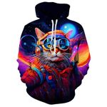 UIEIQI Men Sweatshirt 3D Cat Novelty Hooded Pullover Women Casual Fleece Big Pocket Hoodie for Camping