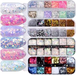 4 Boîtes 48 Couleurs Paillettes À Ongles,Nail Art Ongles Deco Nail Art,Ultra-mince Brillant 3D Nail Glitter Flocons Paillettes Manucure Maquillage DIY Deco Ongle Nail Art