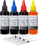 DLMELHOR Refill Ink Kit for HP 61 60 62 63 950 902 564 920 901 940 (1 Black, 1 Cyan, 1 Magenta, 1 Yellow) 100ML x4 Bottle with Syringe