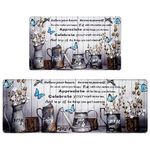 Farmhouse Kitchen Mat 2 PCS Cushioned Anti-Fatigue Kitchen Rugs Waterproof Kitchen Floor Comfort Mat for Sink Office Laundry 18'' x 48'' + 18'' x 30'' Farm Inspirational Quotes Butterfly Cotton Floral