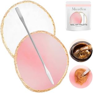 MelodySusie 2PCS Round Shape Resin Nail Art Palette Set with Stainless Steel Mixing Stick, Professional Color Mixing Board for Gel Polish, Acrylics, Pigment Blending, Salon and DIY Makeup Tool