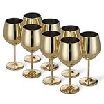 Oak & Steel - 8 Stainless Steel Gold Wine Glasses, 500ml - Shatterproof Party Glass Set with Gift Box