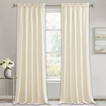 RYB HOME Ivory Velvet Curtains - Super Soft Heavy Velvet Bedroom Window Curtains & Drapes Room Darkening Energy Efficiency Boho Curtains for Living Room Home Office, W 52 x L 90, 2 Panels