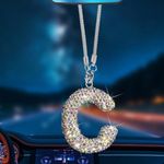 C Shape Bling Crystal Pendant Car Accessories for Women, Hanging Cute Rhinestone Rear View Mirror Accessories, Charm Interior Car Decorations for Girls, Wife, Valentine's Day, Christmas - Rainbow C