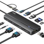 USB 3.0 Docking Station,10 in 1 Laptop Docking Station Dual Monitor with 2 HDMI,USB C/A 3.0,USB 2.0,Ethernet,PD 100W,SD/TF,Audio/Mic, USB 3.0/USB-C Dual HDMI Adapter for M1 M2 MacBook Pro/Air/Dell/HP