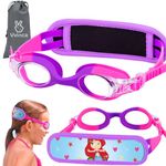 Vvinca Kids Swim Goggles with Fabric Strap No Tangle Pain-Free, Anti-Fog Swimming Pool Goggle No Leak for Toddlers Girls Boys