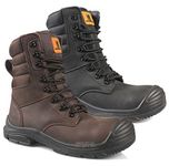 MAXSTEEL MENS LACE UP/ZIP UP GENUINE LEATHER MILITARY COMBAT TACTICAL WATERPROOF SAFETY STEEL TOE CAP BOOTS UK SIZE, Brown, 10 UK (MS40C)