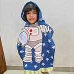 Famyo Microfiber Astronaut Poncho Towel For Kids | Hooded Bath Towels | 60 X 60Cm Toddler Pool Towel For Boys & Girls, 1-7 Years | Cute & Cozy Bathrobe Alternative, 250 TC,Blue