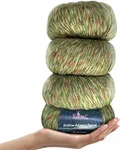 KnitPal Cotton Alpaca Tweed Yarn for Crocheting, 20% Alpaca, 60% Cotton, 20% Polyamide - Alpaca Wool Cotton Blend Yarn Knitting - Variegated Yarn DK Yarn 3 Weight - 4 Skeins, 588yds/200g (Mint Green)