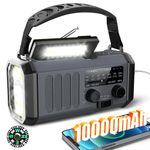 10000mAh Emergency Radio with NOAA Weather Alert,Portable Solar Hand Crank AM FM Radio for Survival,SOS Alarm and LED Flashlight & Reading Light for Outdoor Camping Hurricane Storm-Black (Grey)