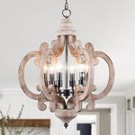 Chords Attic Farmhouse Wood Chandelier, Cottage Chic Crown Pendant Light, Weathered Wood Chandelier with 6-Candle, Rustic Chandelier for Kitchen Island, Hallway, Foyer