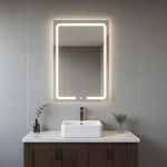 Amazon Basics Rectangular Glass | 16 x 24 Inch Wall-Mounted LED Mirror with Smart Sensor | 3-Color Light (Warm, White, Natural)