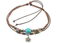 Ancient Tribe Adjustable Hemp Cord Wood Beads Beaded Surfer Necklace Turquoise Bead