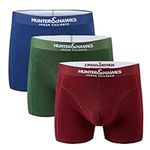 Hunter&Hawks Men's 3 Pack Organic Cotton Boxer Shorts, S-6XL, Mens Stretch Boxers, Soft Waistband, Great Breathable Trunks, Anti Chafing Underwear, Blue, Army Green, Bordeaux, Multicolour, Multipack