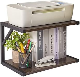 IBUYKE 2-Tier Desktop Printer Stand Holder, Multi-Purpose Desk Organizer Storage Shelf, Book Shelf Printer Shelf for Fax Machine, Scanner, Files, Books, Dark Grey UTLJ004G