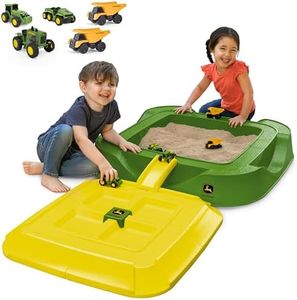 John Deere Sandbox Playset with Protective Cover, Includes 5 Realistic Trucks & Tractors, Perfect Outdoor Sand Toy for Kids, Imaginative Play & Active Backyard Fun