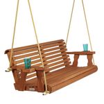 Amish Casual Heavy Duty 800 Lb Roll Back Treated Porch Swing with Hanging Ropes and Cupholders (5 Foot, Cedar Stain)