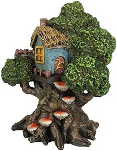 Ebros Whimsical Forest Ent Greenman Cottage Blue Nook Tree House Statue with Mushroom Conk Steps 6.5" High As Fairy Garden Treehouse Accessory Decor for Home Collectible Figurine