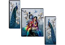 SAF Set of 3 Radha Krishna with Couple Peacock UV Textured Home Decorative Item Self Adhesive Painting 18 Inch X 12 Inch SANFJM31078- Multi Color