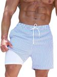 Floerns Men's Swim Trunks with Compression Quick Dry Shorts Swim Board Shorts Blue and White XX-Large