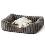 COZY KISS Orthopedic Dog Bed for Small Dogs - Soft Washable Cat Sofa, Warm and Cute Faux Fur Rectangle Bed with High Surrounding for Pet, Fluffy, Non-Slip, 25x21x6 inch, Grey