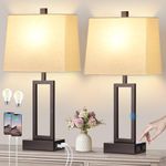 Touch Control Table Lamps Set of 2, Modern Brown Bedside Lamps with USB A+C Ports & AC Outlet, 3 Way Dimmable Contemporary Nightstand Lamps for Bedroom Living Room(LED Bulb Included)