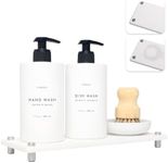 FINESSY Kitchen Soap Dispenser Set with Tray White, Farmhouse Dish and Hand Soap Dispenser Set with Tray for Kitchen, Hand Soap Dispenser with Tray, Lotion, Hand and Dish Soap Dispenser Set Container