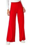 Roman Originals Wide Leg Trousers for Women UK Ladies Palazzo Pants Evening Jersey Elasticated High Waist Smart Flared Culotte Office Work Going Out Loose Crepe Bottoms - Red - Size 16