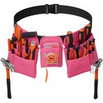 KOYYTO 19 Pocket Tool Belts with Quick Release Buckle- Heavy Duty Detachable & Adjustable Utility Belt,Work Apron for Men and Women,for Electrician,Carpenter,Construction Tool Belt,Gifts(Pink)