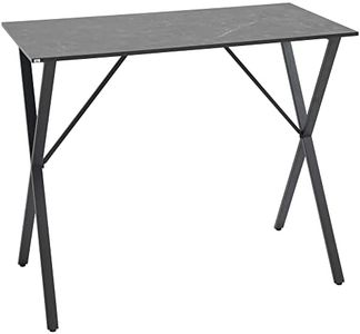 HOMCOM Bancone Bar Stile Moderno Industriale,Tavolo Alto da Cucina Effetto Marmo in Legno e Acciaio, 120 x 60 x 102 cm, Nero