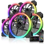 EZDIY-FAB RGB Dual Ring 120mm Case Fans,5V Motherboard Sync,Speed Adjustable,RGB Sync Fan with 10-Port Fan Hub X and Remote-5 Pack