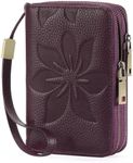 GOIACII Women's Wallet Double Zip Around Credit Card Holder Ladies Wallet Rfid Blocking Wristlet Purse Medium Size Leather Purple