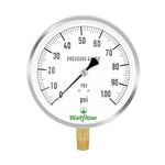 Watflow 4-1/2" Dial Size, 304 Stainless Steel Case,Contractor Pressure Gauge, 0-100Psi, 1% Accuracy, 1/4" NPT Lower Mount