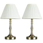 MiniSun Pair of Vintage Antique Brass Touch Table Lamps with a Pleated Cream Shade - Complete with 5w LED Dimmable Bulbs [3000K Warm White]