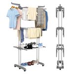 Innotic Clothes Drying Rack Foldable Base Standing Stainless Large Space Washing 4-Tier Airer Horse Laundry Hanger Dryer for Home Garden Storage Indoor Outdoor (grey)